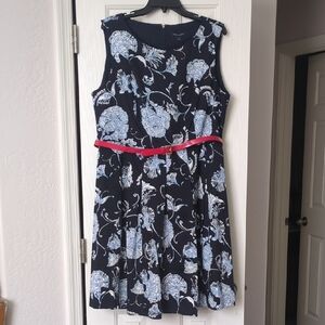 NWT Tommy Hilfiger Blue Abstract Contrast Pleated A-Line Dress